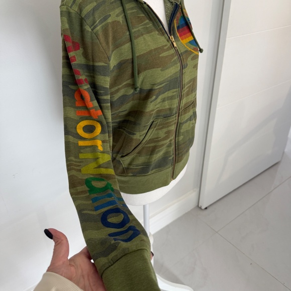 Aviator Nation Green Camo Venice CA Hoodie Full Zip Sweatshirt XS - Picture 3 of 6